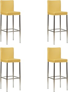 SHOPX HUISCOLLECTIE Set van 4 Gele leren moderne barkrukken Break - poot vierkant rvs - Toledo Leer Lemon (geel leer)
