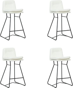 SHOPX HUISCOLLECTIE Set van 4 Gebroken witte leren industriële barkrukken Candy - staal zwart - Toledo Leer Bianco (gebroken wit leer)