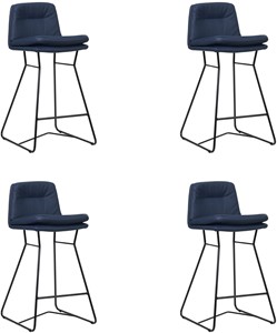 SHOPX HUISCOLLECTIE Set van 4 Blauwe leren industriële barkrukken Candy - staal zwart - Toledo Leer Kobalt (blauw leer)