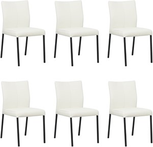 SHOPX HUISCOLLECTIE Set van 6 Gebroken witte leren moderne eetkamerstoelen Basic - poot vierkant zwart - Toledo Leer Bianco (gebroken wit leer)