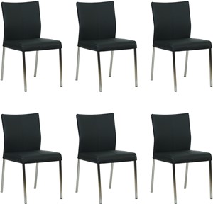 SHOPX HUISCOLLECTIE Set van 6 Zwarte leren moderne eetkamerstoelen Basic - poot vierkant rvs - Toledo Leer Nero (zwart leer)