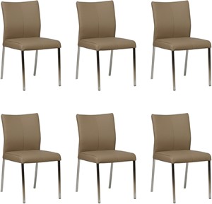 SHOPX HUISCOLLECTIE Set van 6 Taupe leren moderne eetkamerstoelen Basic - poot vierkant rvs - Toledo Leer Mocca (taupe leer)