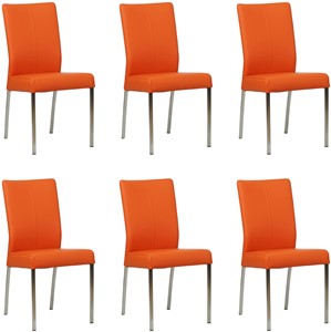 SHOPX HUISCOLLECTIE Set van 6 Oranje leren moderne eetkamerstoelen Comfort - Toledo Leer Orange (oranje leer)