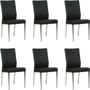 SHOPX HUISCOLLECTIE Set van 6 Zwarte leren moderne eetkamerstoelen Comfort - Toledo Leer Nero (zwart leer)