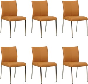 SHOPX HUISCOLLECTIE Set van 6 Lichtcognac leren moderne eetkamerstoelen Basic - poot vierkant rvs - Toledo Leer Sabbia (lichtcognac leer)