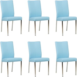 SHOPX HUISCOLLECTIE Set van 6 Lichtblauwe leren moderne eetkamerstoelen Comfort - Toledo Leer Sky Blue (lichtblauw leer)