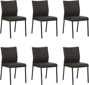 SHOPX HUISCOLLECTIE Set van 6 Donkerbruine leren moderne eetkamerstoelen Basic - poot vierkant zwart - Toledo Leer Caffe (donkerbruin leer)