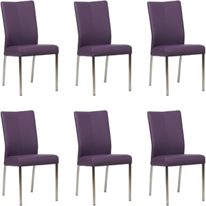 SHOPX HUISCOLLECTIE Set van 6 Paarse leren moderne eetkamerstoelen Comfort - Toledo Leer Aubergine (paars leer)
