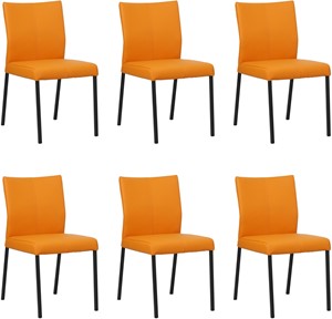 SHOPX HUISCOLLECTIE Set van 6 Oranje leren moderne eetkamerstoelen Basic - poot vierkant zwart - Toledo Leer Mandarin (oranje leer)