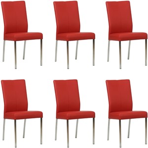 SHOPX HUISCOLLECTIE Set van 6 Rode leren moderne eetkamerstoelen Comfort - Toledo Leer Ducati (rood leer)
