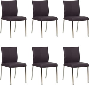 SHOPX HUISCOLLECTIE Set van 6 Donkerpaarse leren moderne eetkamerstoelen Basic - poot vierkant rvs - Toledo Leer Merlin (donkerpaars leer)