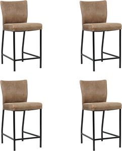 SHOPX HUISCOLLECTIE Set van 4 Bruine leren moderne barkrukken Revolt - poot vierkant zwart - Vintage Leer Brown (bruin leer)