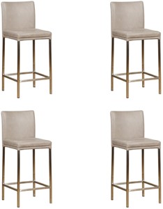 SHOPX HUISCOLLECTIE Set van 4 Lichtgrijze leren moderne barkrukken Break - poot vierkant rvs - Vintage leer Lightgrey (lichtgrijs leer)