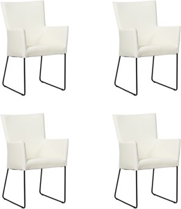 SHOPX HUISCOLLECTIE Set van 4 Gebroken witte leren industriële eetkamerstoelen Mate - Toledo Leer Bianco (gebroken wit leer)