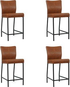 SHOPX HUISCOLLECTIE Set van 4 Cognac leren moderne barkrukken Revolt - poot vierkant zwart - Granada leer Savannah (cognac leer)