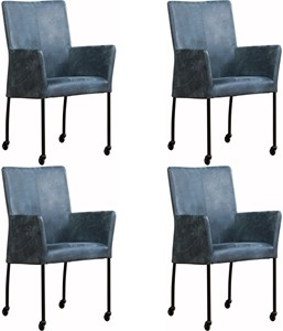 SHOPX HUISCOLLECTIE Set van 4 Leren eetkamerstoelen Comfort - met wieltjes en armleuning - Echt leer, Modern, Comfortabel en kies uit meer dan 150+ kleuren - Ontdek de Vele Leersoorten en Kleuren bij ShopX