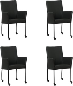 SHOPX HUISCOLLECTIE Set van 4 Zwarte leren moderne eetkamerstoelen Comfort - Hermes Leer Nero (zwart leer)