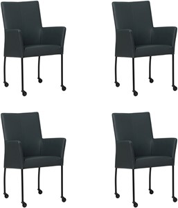 SHOPX HUISCOLLECTIE Set van 4 Donkerblauwe leren moderne eetkamerstoelen Comfort - Hermes Leer Ocean Blue (donkerblauw leer)