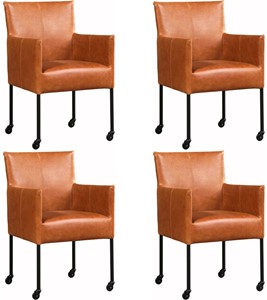 SHOPX HUISCOLLECTIE Set van 4 Leren eetkamerstoelen Desire - met wieltjes - Echt leer, Modern, Comfortabel en kies uit meer dan 150+ kleuren - Ontdek de Vele Leersoorten en Kleuren bij ShopX