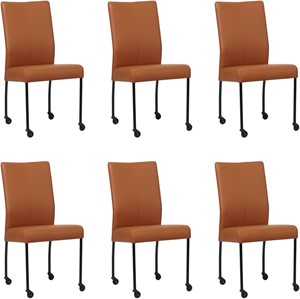 SHOPX HUISCOLLECTIE Set van 6 Cognac leren moderne eetkamerstoelen Comfort - poot rond zwart met wiel - Toledo Leer Natur (cognac leer)