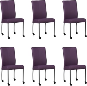 SHOPX HUISCOLLECTIE Set van 6 Paarse leren moderne eetkamerstoelen Comfort - poot rond zwart met wiel - Toledo Leer Aubergine (paars leer)