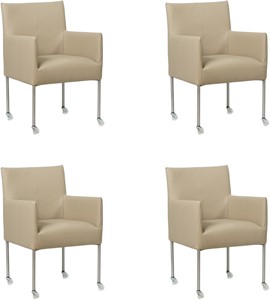SHOPX HUISCOLLECTIE Set van 4 Taupe leren moderne kuipstoel Desire - poot rond rvs met wiel - Toledo Leer Mastic (taupe leer)