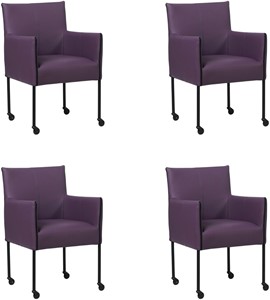 SHOPX HUISCOLLECTIE Set van 4 Paarse leren moderne kuipstoel More - poot rond zwart met wiel - Toledo Leer Aubergine (paars leer)
