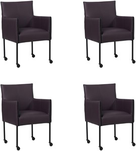 SHOPX HUISCOLLECTIE Set van 4 Donkerpaarse leren moderne kuipstoel More - poot rond zwart met wiel - Toledo Leer Merlin (donkerpaars leer)