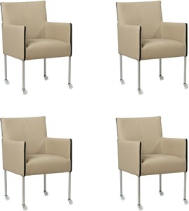 SHOPX HUISCOLLECTIE Set van 4 Taupe leren moderne kuipstoel More - poot rond rvs met wiel - Toledo Leer Mastic (taupe leer)