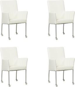 SHOPX HUISCOLLECTIE Set van 4 Gebroken witte leren moderne eetkamerstoelen Comfort - Toledo Leer Bianco (gebroken wit leer)