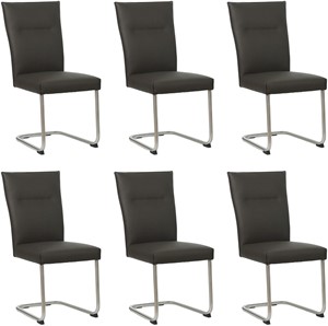 SHOPX HUISCOLLECTIE Set van 6 Donkerbruine leren Retro - poot rond rvs - Hermes Leer Caffe (donkerbruin leer)