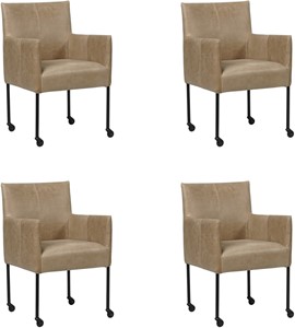 SHOPX HUISCOLLECTIE Set van 4 Taupe leren moderne kuipstoel Desire - poot rond zwart met wiel - Vintage Leer Taupe (taupe leer)