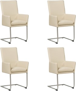 SHOPX HUISCOLLECTIE Set van 4 Crème leren industriële eetkamerstoelen Rumor - poot rond rvs - Toledo Leer Betulla (crème leer)