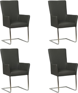 SHOPX HUISCOLLECTIE Set van 4 Donkergrijze leren industriële eetkamerstoelen Dare - poot vierkant rvs - Toledo Leer Antracite (donkergrijs leer)