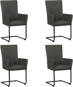 SHOPX HUISCOLLECTIE Set van 4 Donkergrijze leren industriële eetkamerstoelen Dry - poot rond zwart - Toledo Leer Antracite (donkergrijs leer)