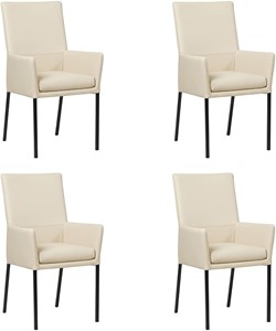 SHOPX HUISCOLLECTIE Set van 4 Crème leren moderne eetkamerstoelen Royal - poot vierkant zwart - Toledo Leer Betulla (crème leer)