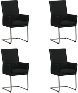 SHOPX HUISCOLLECTIE Set van 4 Zwarte leren industriële eetkamerstoelen Rumor - poot rond rvs - Toledo Leer Nero (zwart leer)