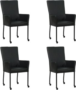 SHOPX HUISCOLLECTIE Set van 4 Zwarte leren moderne eetkamerstoelen Deal - met armleuning poot vierkant zwart met wiel - Hermes Leer Nero (zwart leer)