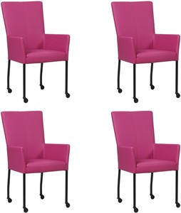 SHOPX HUISCOLLECTIE Set van 4 Felpaarse leren moderne eetkamerstoelen Deal - met armleuning poot vierkant zwart met wiel - Hermes Leer Purple (felpaars leer)
