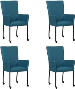 SHOPX HUISCOLLECTIE Set van 4 Blauwe leren moderne eetkamerstoelen Deal - met armleuning poot vierkant zwart met wiel - Hermes Leer Turquoise (blauw leer)
