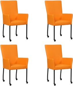 SHOPX HUISCOLLECTIE Set van 4 Feloranje leren moderne eetkamerstoelen Deal - met armleuning poot vierkant zwart met wiel - Hermes Leer Arancio (feloranje leer)