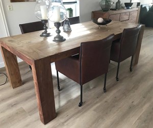 SHOPX HUISCOLLECTIE Set van 4 leren kuip eetkamerstoelen - met wieltjes - bruin leer - Echt leer, Modern, ontdek de vele Leersoorten en Kleuren bij ShopX