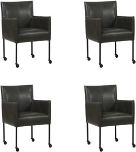 SHOPX HUISCOLLECTIE Set van 4 Donkergrijze leren moderne kuipstoel Desire - poot rond zwart met wiel - Granada leer Graphite (donkergrijs leer)