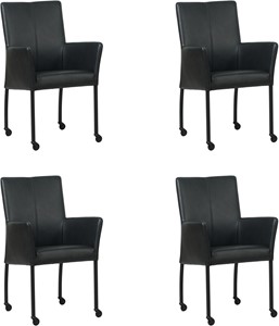 SHOPX HUISCOLLECTIE Zwarte leren moderne eetkamerstoel Comfort - Granada leer Black (zwart leer)