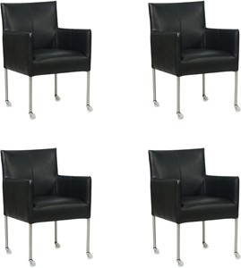 SHOPX HUISCOLLECTIE Zwarte leren moderne kuipstoel Desire - poot rond rvs met wiel - Granada leer Black (zwart leer)