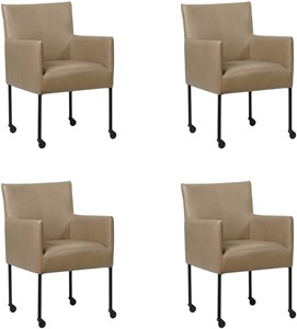 SHOPX HUISCOLLECTIE Set van 4 Taupe leren moderne kuipstoel Desire - poot rond zwart met wiel - Granada leer Taupe (taupe leer)