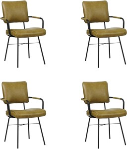 SHOPX HUISCOLLECTIE Set van 4 Leren eetkamerstoelen Solid - Met armleuning - Echt leer, Industrieel, Comfortabel en kies uit meer dan 150+ kleuren - Ontdek de Vele Leersoorten en Kleuren bij ShopX