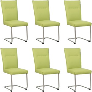 SHOPX HUISCOLLECTIE Set van 6 Felgroene leren Retro - poot rond rvs - Toledo Leer Lime (felgroen leer)