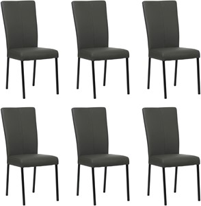 SHOPX HUISCOLLECTIE Set van 6 Donkergrijze leren moderne eetkamerstoelen Daily - poot vierkant zwart - Toledo Leer Antracite (donkergrijs leer)