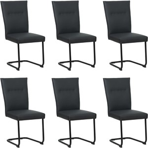 SHOPX HUISCOLLECTIE Set van 6 Donkerblauwe leren Retro - poot rond zwart - Toledo Leer Pacific (donkerblauw leer)